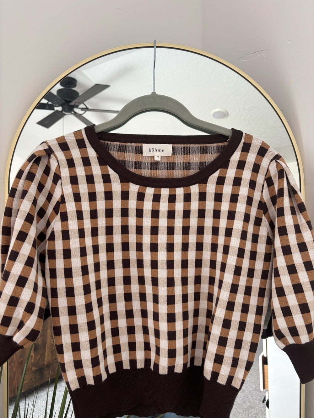 Bohme Brown & Cream Gingham Knit Top